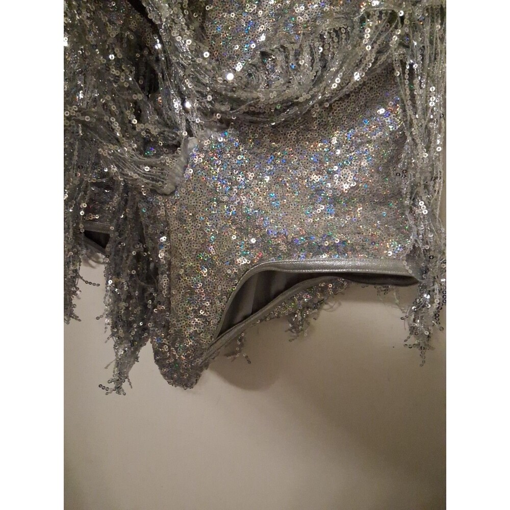 Weissman Dance Costume Lyrical Silver Sequin Bodysuit Fringe Swing Adult MA - Picture 5 of 6